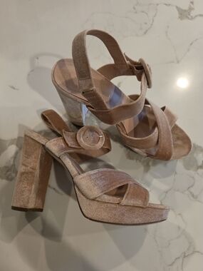 Madden Girl Velvet Platform Block Heel Sandals - Blush